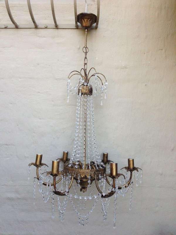 Vintage Glass/Crystal Chandelier - 6 Arm