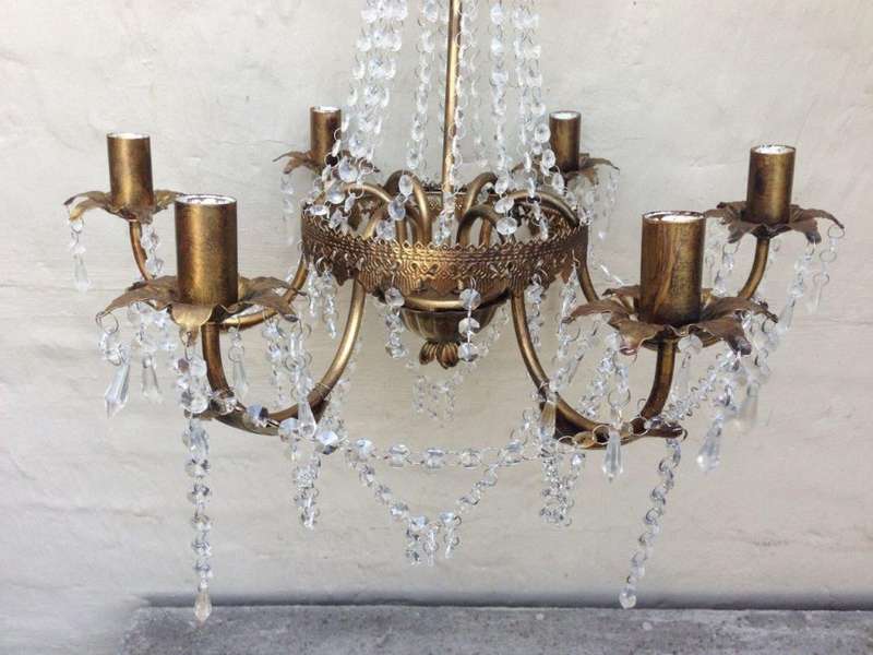 Vintage Glass/Crystal Chandelier - 6 Arm