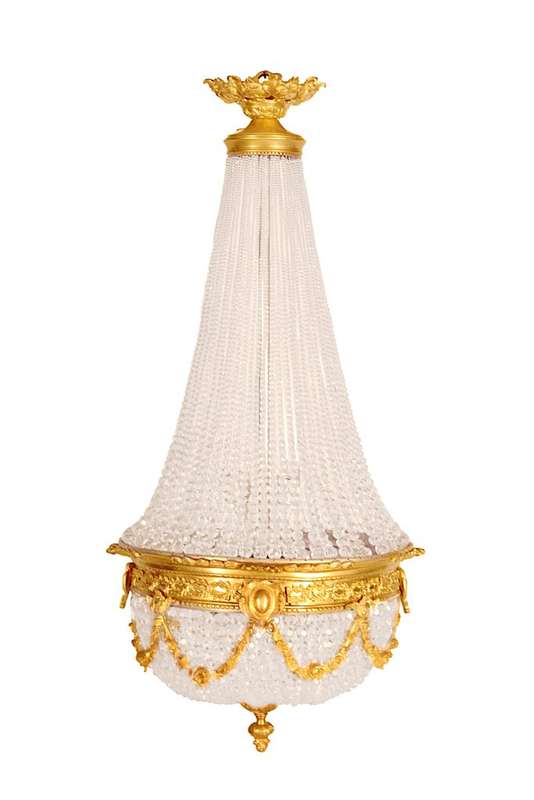A 20th Century Empire Style Brass and Crystal Chandelier