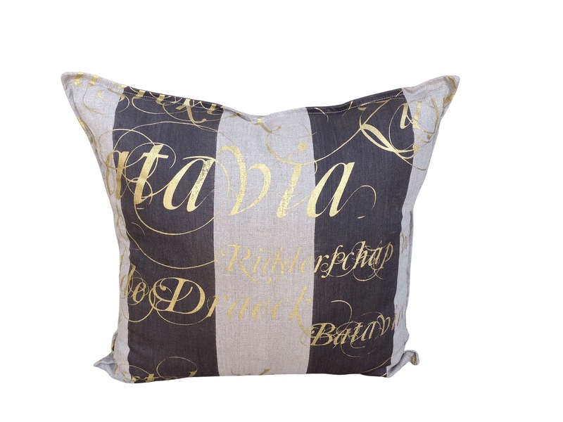 Imported Linen With Stripe and Hand Painted Script Fabric Cushion (Single) - ND