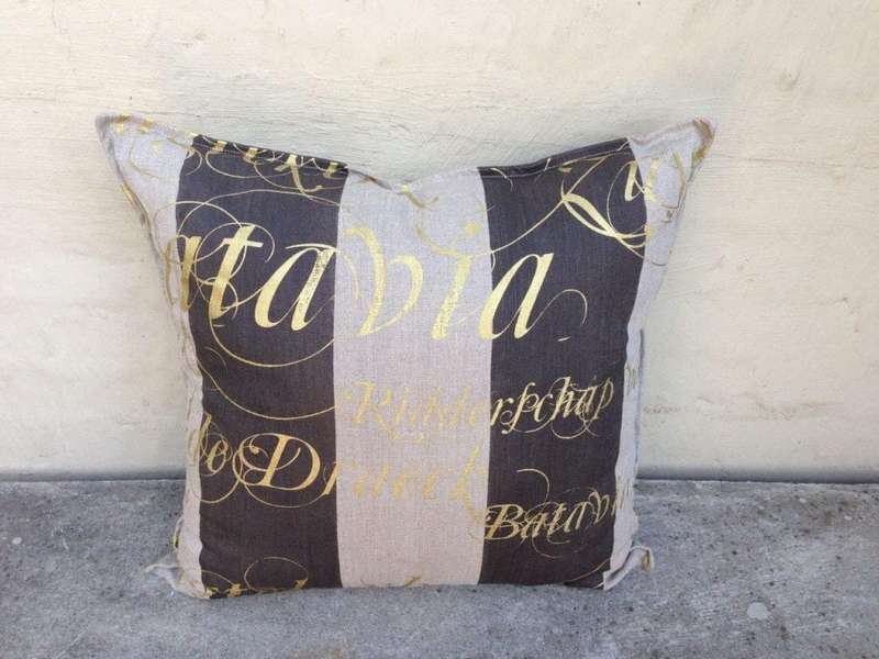 Imported Linen With Stripe and Hand Painted Script Fabric Cushion (Single) - ND