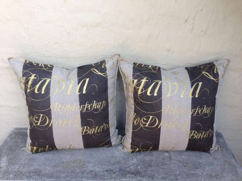 Imported Linen With Stripe and Hand Painted Script Fabric Cushion (Single) - ND