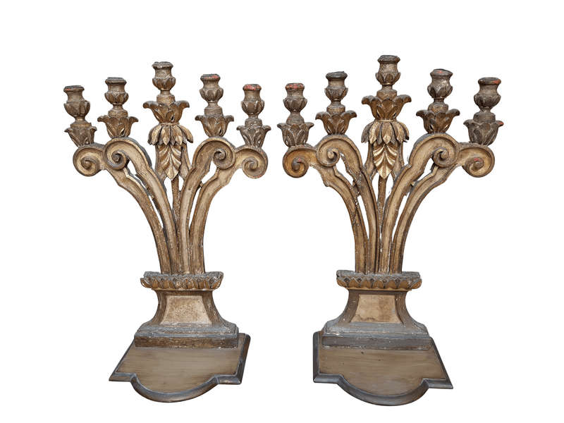 A 19th Century Pair Of Italian Five-Light Giltwood Candelabra