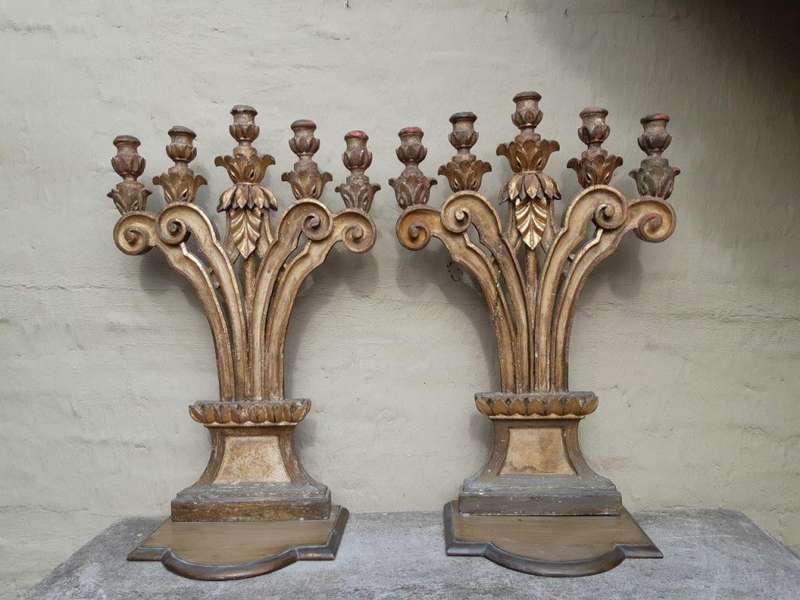 A 19th Century Pair Of Italian Five-Light Giltwood Candelabra