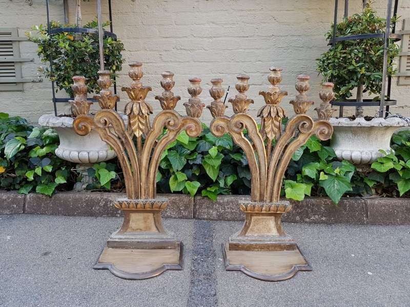 A 19th Century Pair Of Italian Five-Light Giltwood Candelabra