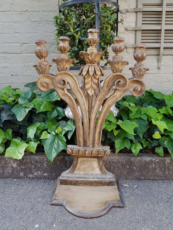 A 19th Century Pair Of Italian Five-Light Giltwood Candelabra