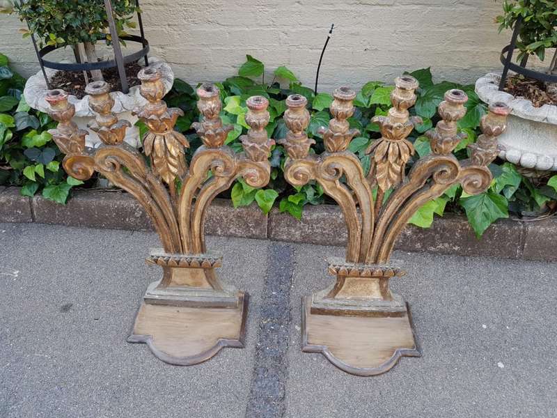 A 19th Century Pair Of Italian Five-Light Giltwood Candelabra