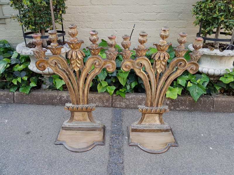 A 19th Century Pair Of Italian Five-Light Giltwood Candelabra
