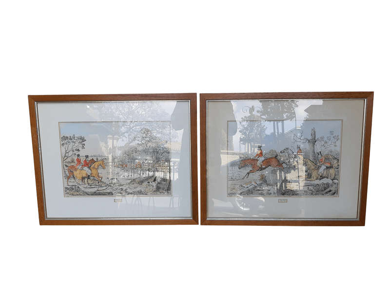 Pair Of Framed Victorian 19th Century Hunting Lithographs