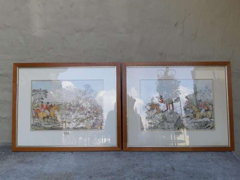 Pair Of Framed Victorian 19th Century Hunting Lithographs