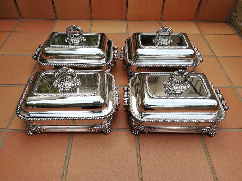 A Late 18th Century Set of 4 Old Sheffield Plate Entree Dishes and Warming Dishes