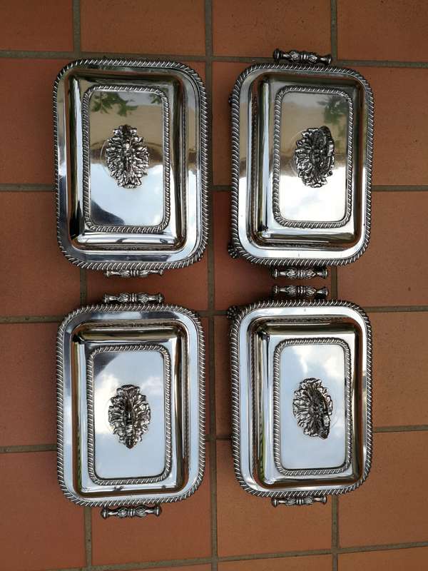 A Late 18th Century Set of 4 Old Sheffield Plate Entree Dishes and Warming Dishes