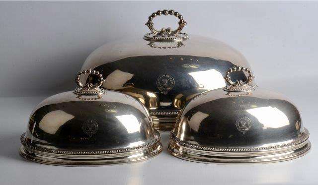 Set Of 3 Victorian Silver-Plate Food Domes