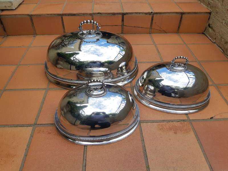 Set Of 3 Victorian Silver-Plate Food Domes