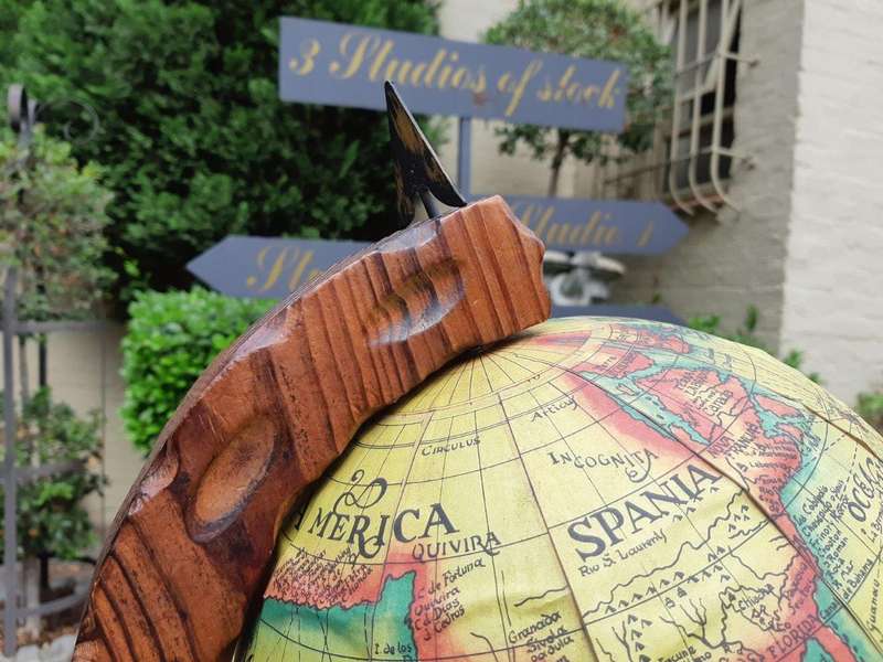 Vintage Old World Globe On Carved Oak Wooden Stand