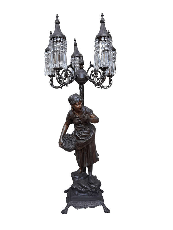 A Figural Five Arm Spelter & Crystal Lady Floor / Table Lamp ND*