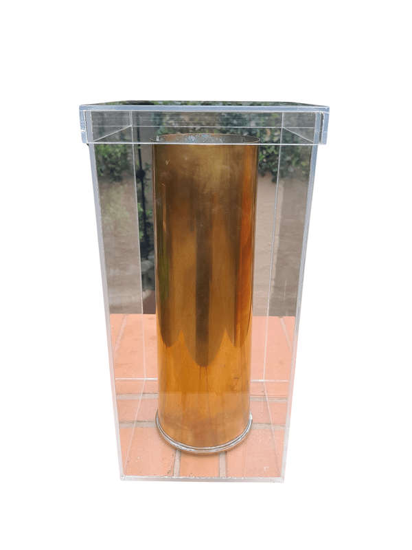 A 20TH Century Brass Cannon Shell In A Custom-Made Display Perspex Box