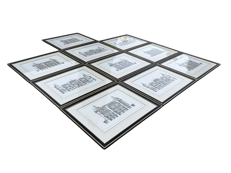 A Set of 10  William Chambers Rare Vintage Architectural Prints in Handmade Wooden Frames with Gi...
