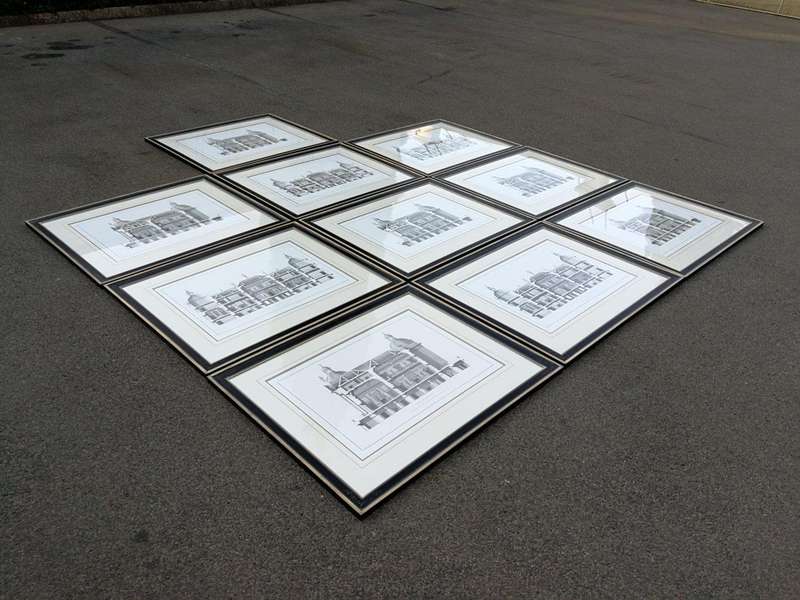A Set of 10  William Chambers Rare Vintage Architectural Prints in Handmade Wooden Frames with Gi...