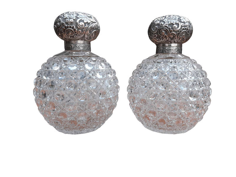A Pair of Large Late Victorian Silver Mount Ladies Dressing Table Scent Bottles  Maker: Horton ...