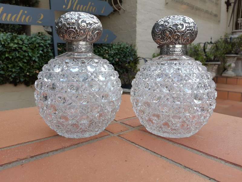 A Pair of Large Late Victorian Silver Mount Ladies Dressing Table Scent Bottles  Maker: Horton ...