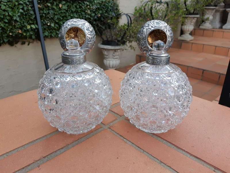 A Pair of Large Late Victorian Silver Mount Ladies Dressing Table Scent Bottles  Maker: Horton ...