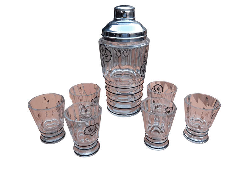 An 8-piece Czech Art Deco Crystal Cocktail Set circa 1930s  plus 6 x matching shot glasses(Mino...
