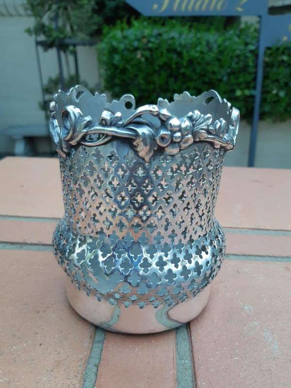 19th century silver plate wine coaster, initials AMM