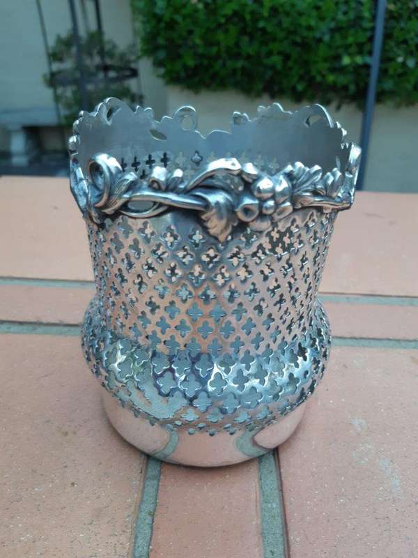 19th century silver plate wine coaster, initials AMM