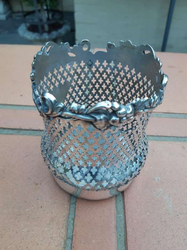 19th century silver plate wine coaster, initials AMM