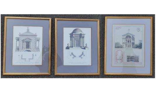 A Set Of Three (3) Neoclassical Architectural Studies ( Photolithograph)