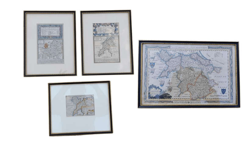 A Set Of Four (4)  Antique Maps Of Wales, Hand Coloured Engraving