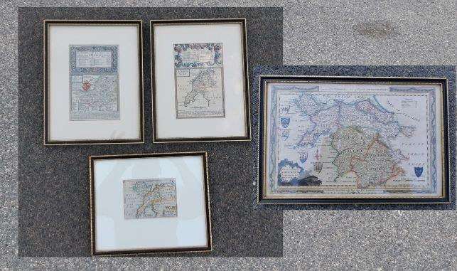 A Set Of Four (4)  Antique Maps Of Wales, Hand Coloured Engraving