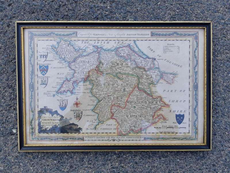 A Set Of Four (4)  Antique Maps Of Wales, Hand Coloured Engraving
