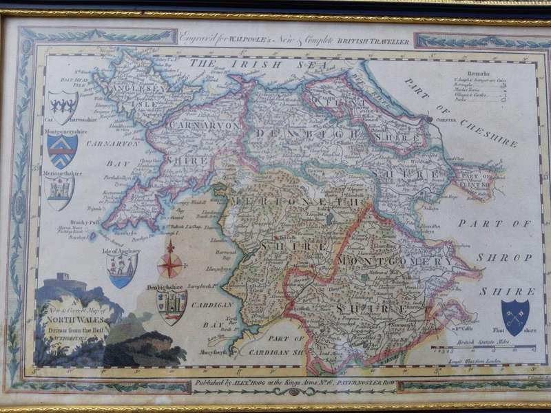 A Set Of Four (4)  Antique Maps Of Wales, Hand Coloured Engraving