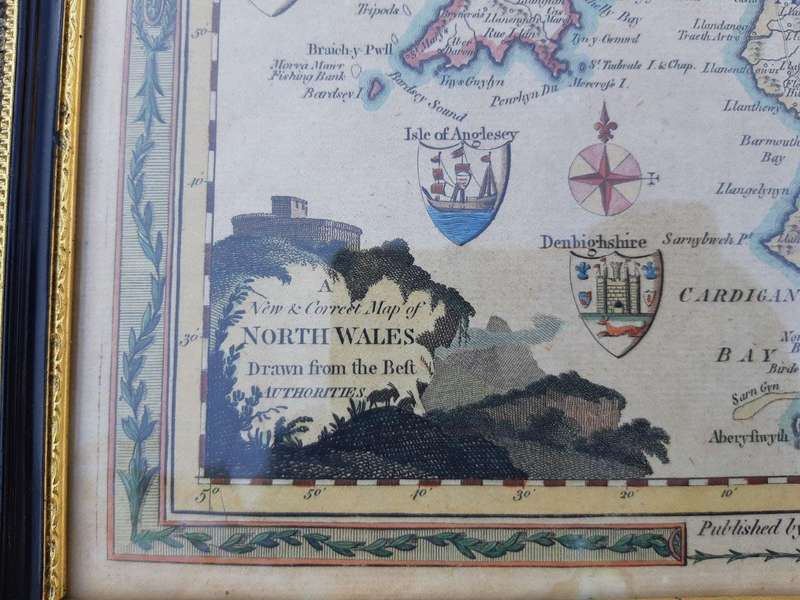 A Set Of Four (4)  Antique Maps Of Wales, Hand Coloured Engraving