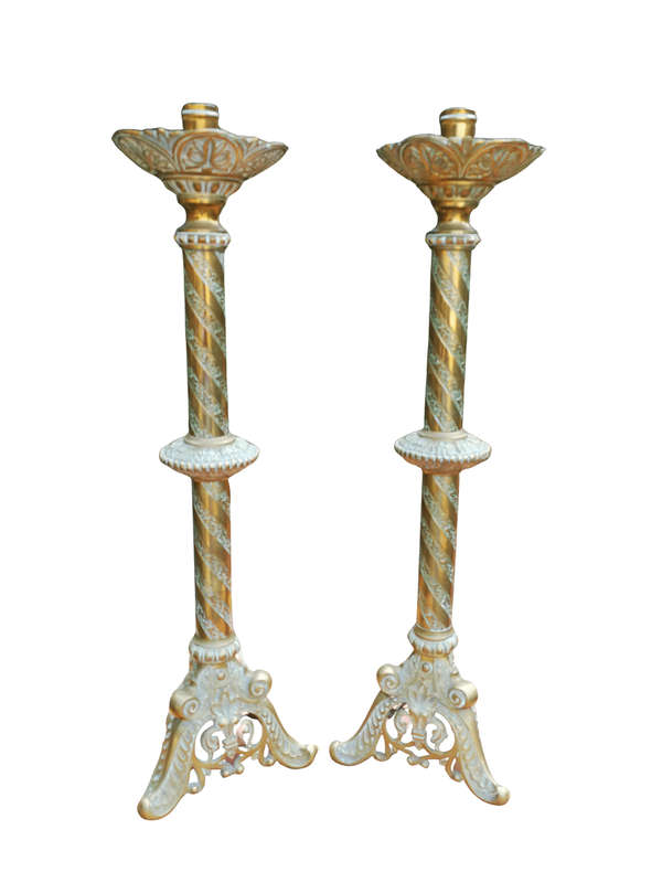 French Antique (Circa 1850) Solid Brass Candlesticks