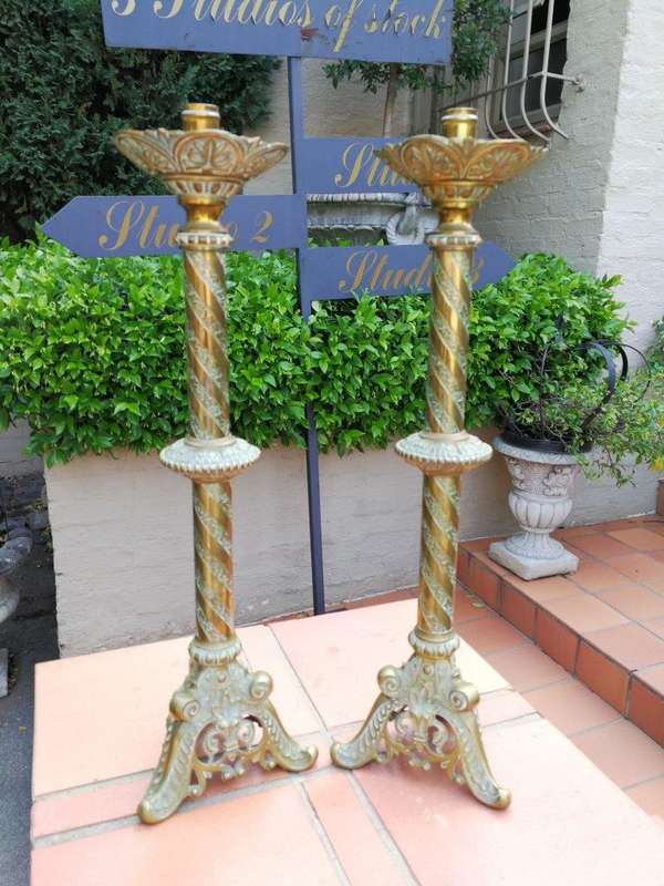 French Antique (Circa 1850) Solid Brass Candlesticks