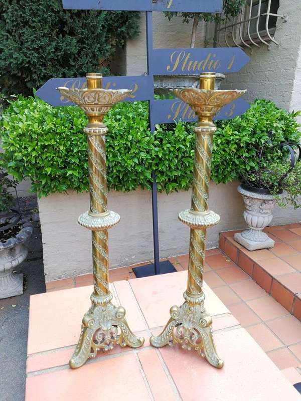 French Antique (Circa 1850) Solid Brass Candlesticks