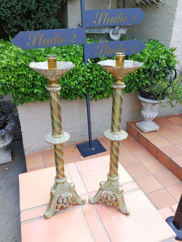 French Antique (Circa 1850) Solid Brass Candlesticks