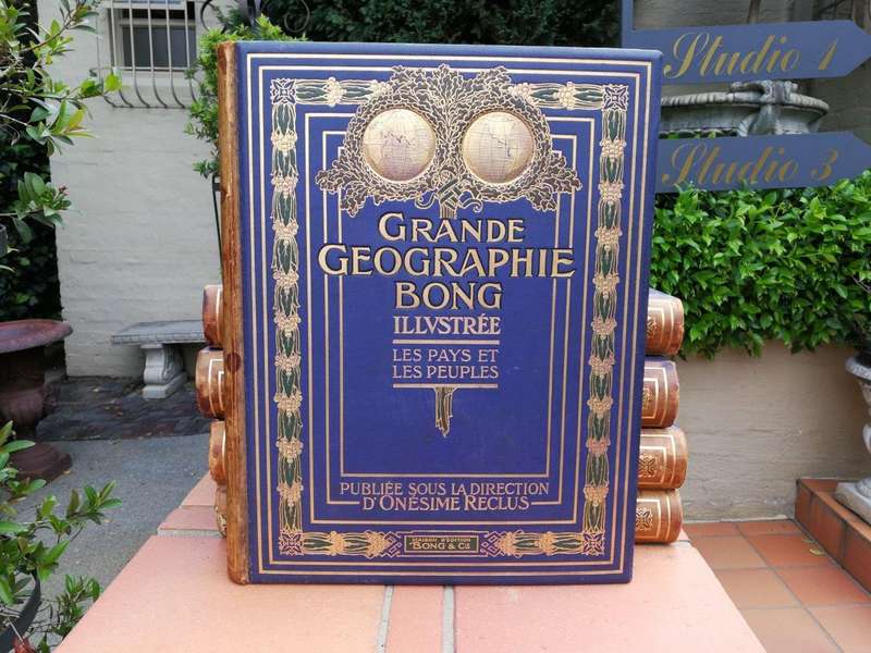Set Of Five (5) Highly Decorative Very Large And Heavy Antique Grande Geographie Bong Books Circa...