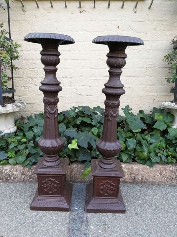 Pair Of Large Antique Cast Iron Candleholder