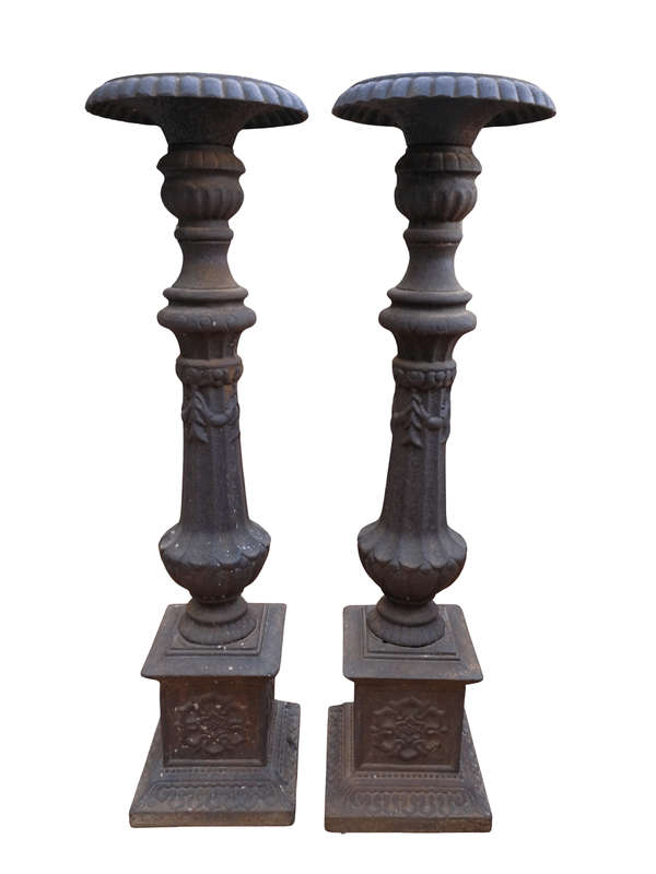 Pair Of Large Antique Cast Iron Candleholder