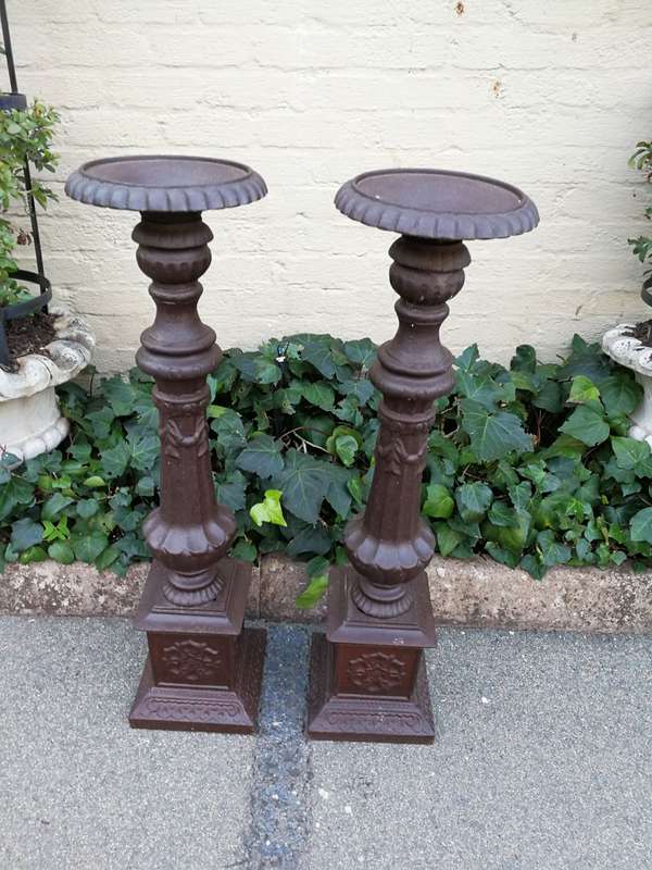 Pair Of Large Antique Cast Iron Candleholder