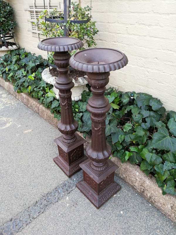 Pair Of Large Antique Cast Iron Candleholder