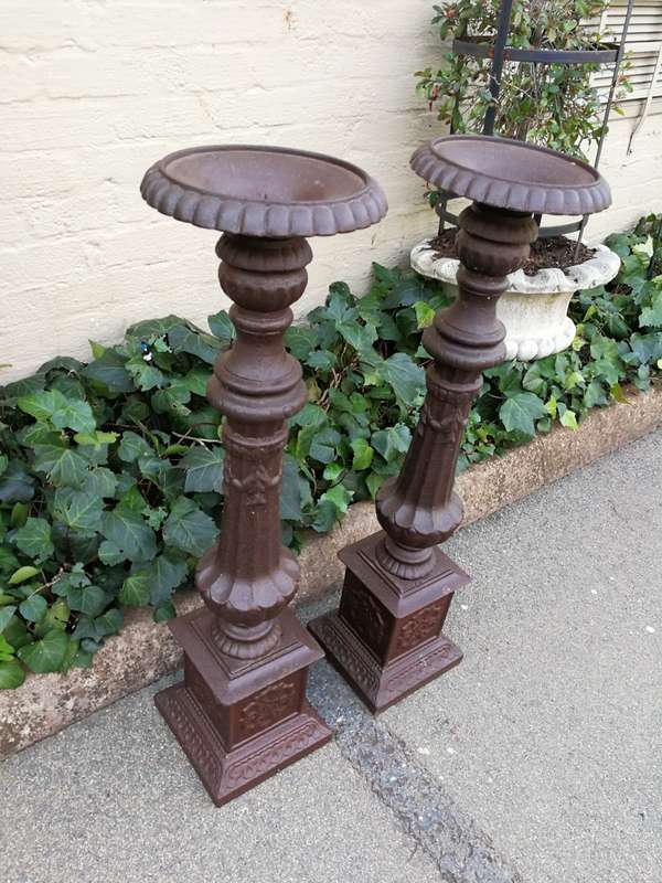 Pair Of Large Antique Cast Iron Candleholder
