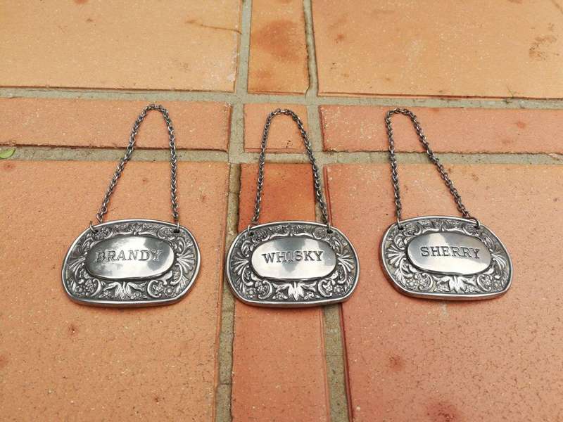 A Set Of Three (3) Epns Brandy, Sherry And Whisky Decanter Labels