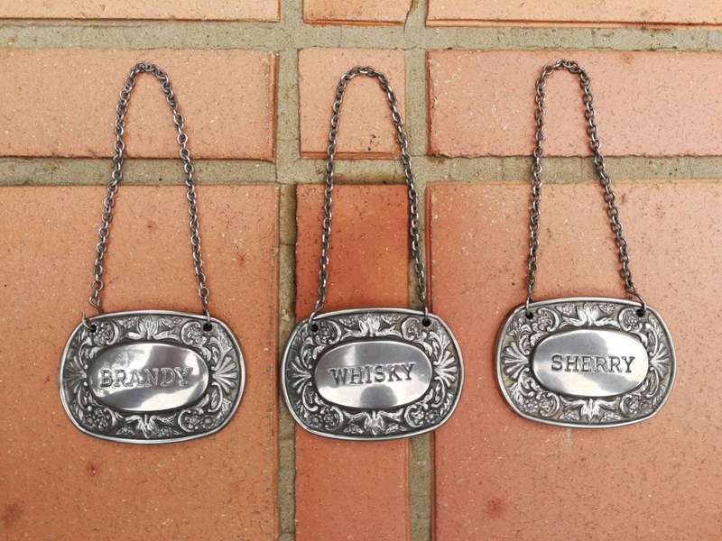 A Set Of Three (3) Epns Brandy, Sherry And Whisky Decanter Labels