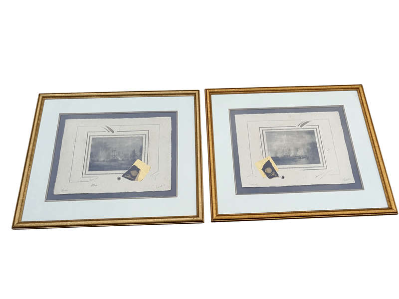 A Pair Of Signed Oil And Water Colour Prints Of Battle Ships