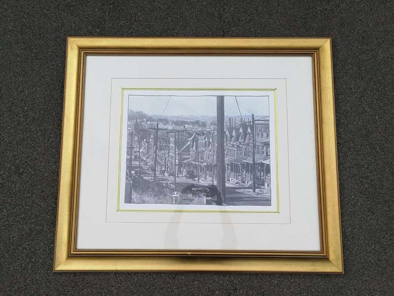 An Oil & Water Colour Framed Print Depicting The Vintage City Of Pennsylvania